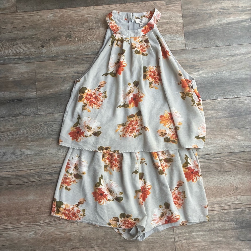 Entro Floral Halter Top with Orange and Pink Accents